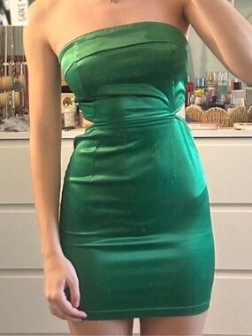 Strapless Emerald Satin Dress